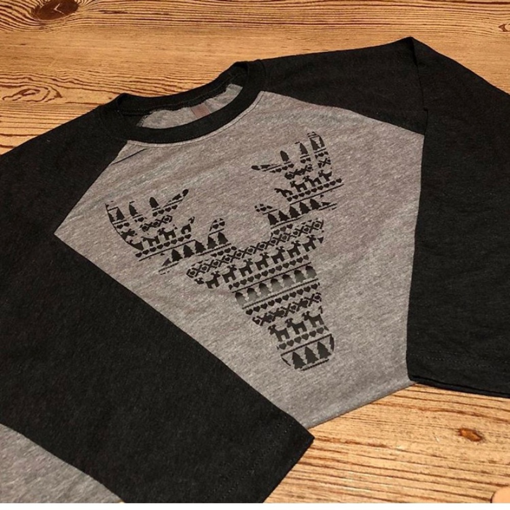 Black Henley “ugly Christmas sweater” print